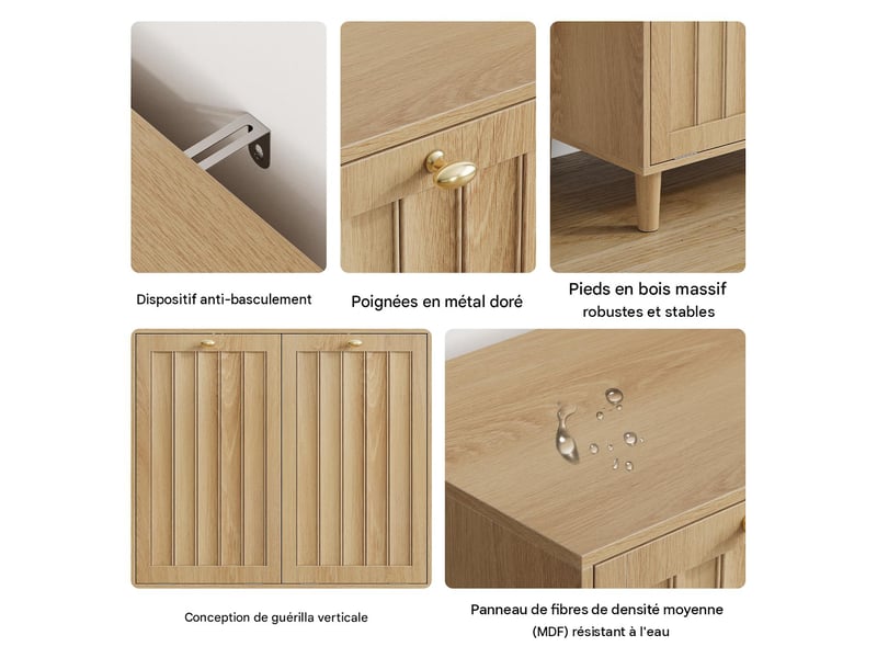  Meuble panier à linge 2 bacs amovibles en mdf coloris chêne 69.5 x 35 x 70.5 cm W3180P465393 - Conforama D