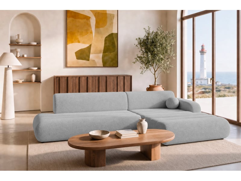  Bordilla - canapé d'angle convertible tissu chenille 4 places gris clair gauche  - Conforama B