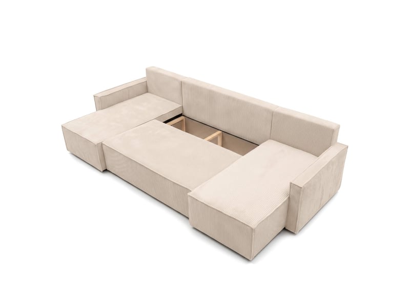  Farah - canapé d'angle panoramique convertible 6 places accoudoirs slim en velours cotelé  - Conforama D