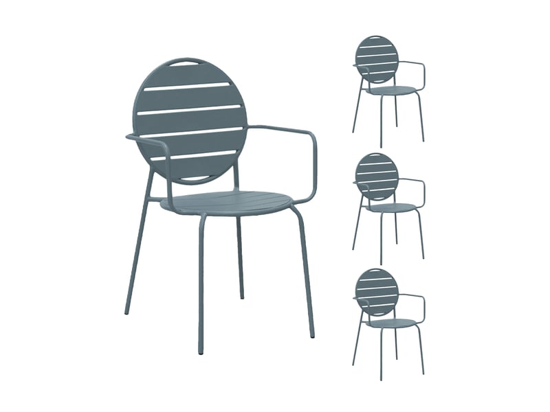  Lot de 4 fauteuils de jardin dossier rond en métal bleu gris - baca  - Conforama A