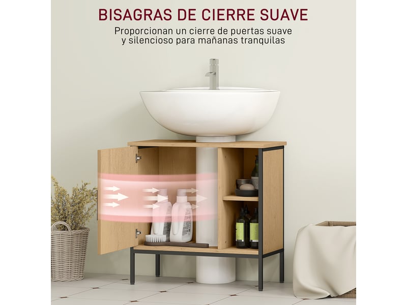  Meuble sous lavabo 60 cm effet chêne, découpe en u, porte et étagère réglable  - Conforama W