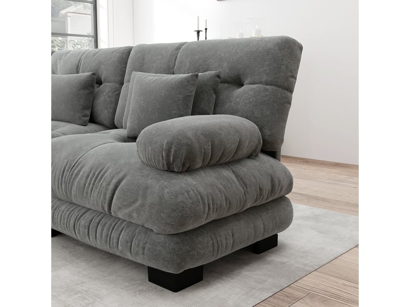 Canapé d’angle en tissu gris, 2 places, 220 cm, panoramique, modulable W3325S00060 - Conforama R