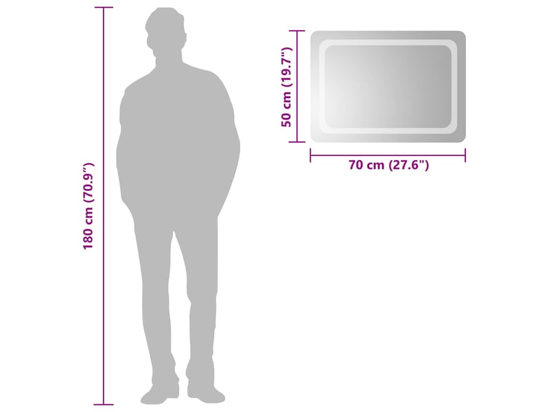 Miroir de salle de bain, miroir de toilette led transparent 70 x 50 cm verre trempé cf62606 - Conforama E