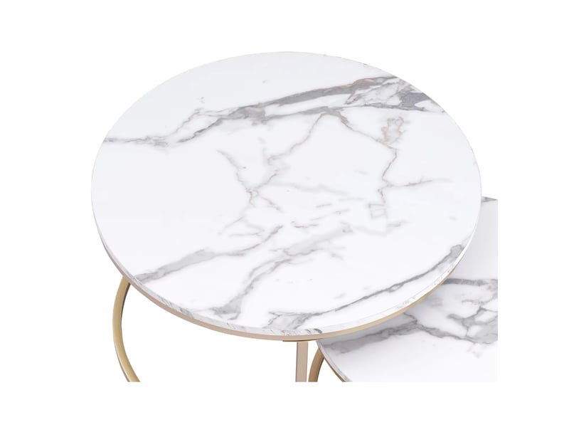  Table basse ronde à la structure élégante, table gigogne aux formes stylées, table à thé, idéale comme table d'appoint, blanc  - Conforama E