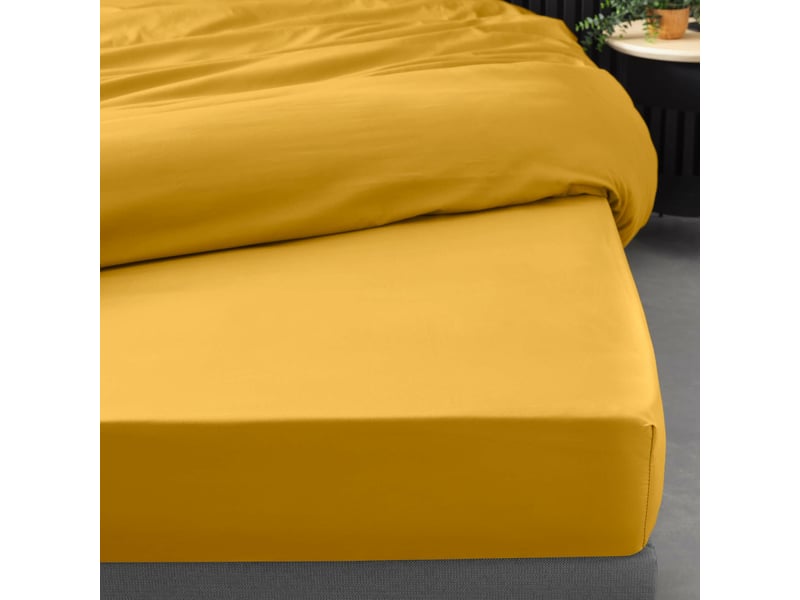  Ensemble literie 4 pièces drap plat 240 x 300 cm + drap housse 140x190 cm + 2 taies 63x63 cm percale 78 fils curry  - Conforama D