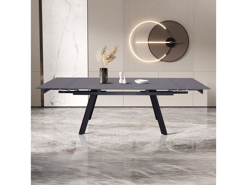 Hera - table extensible en pierre frittée noir pieds en métal noir 160-240 cm HERA-NOI - Conforama D