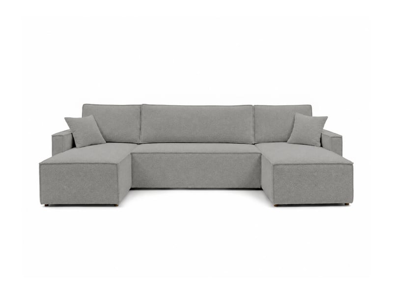  Farah - canapé d'angle panoramique convertible 6 places accoudoirs slim en tissu bouclettes texturées  - Conforama E