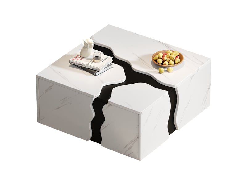  Table basse carrée 70x70 cm avec tiroir - effet marbre design géométrique moderne  - Conforama A