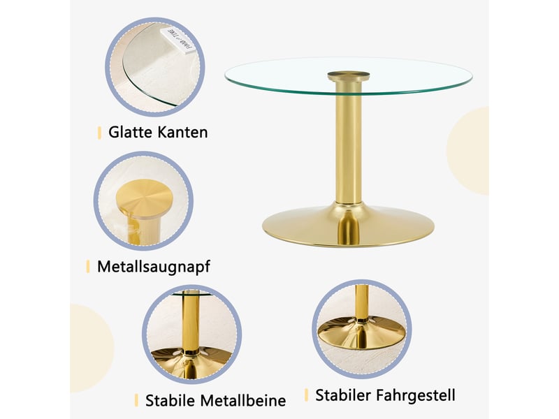  Table basse ronde en verre trempé et piètement métal doré d 70 x h 45 cm W3658P439506 - Conforama E