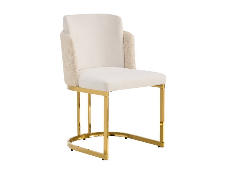 4 chaises de salle à manger en chenille beige et doré, confortables, pieds galvanisés - style moderne pour cafés-restos - Conforama A