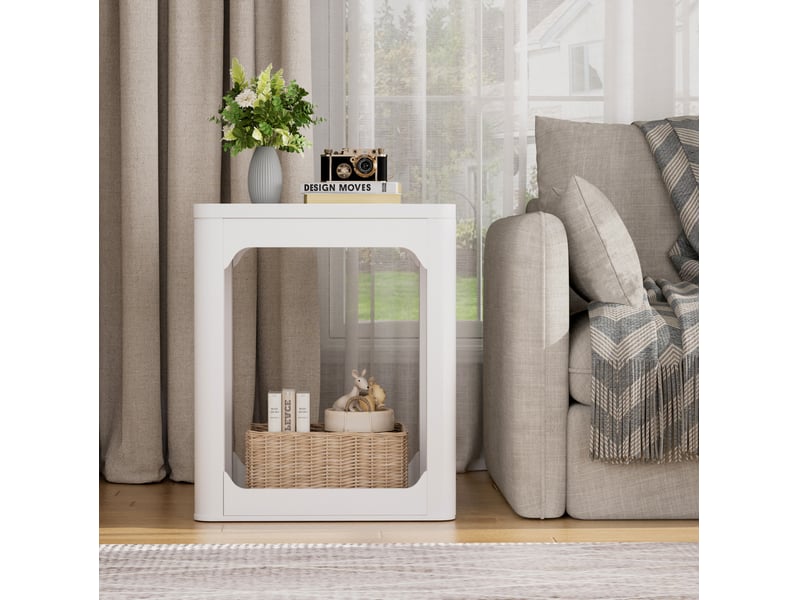 Table basse fixe 2 pièces à 2 niveaux avec étagères en mdf blanc pour salon et chambre 50 × 40 × 60 cm - Conforama B