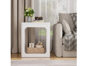 Table basse fixe 2 pièces à 2 niveaux avec étagères en mdf blanc pour salon et chambre 50 × 40 × 60 cm