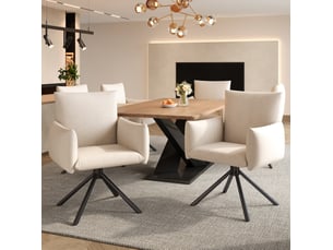 Lot de 6 chaises de salle à manger, avec rotation 360°, en velours beige, avec soutien lombaire et pieds en métal