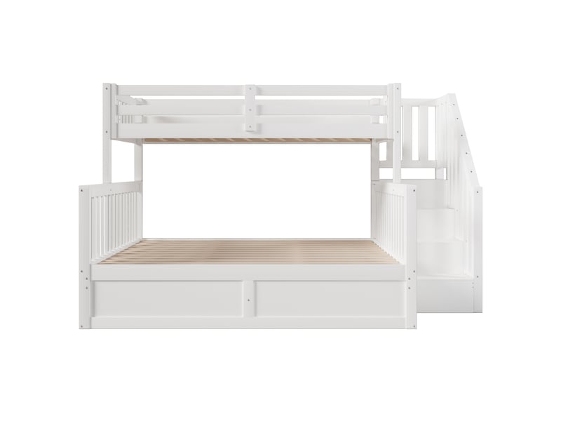  Lit superposé blanc 90/140x200 cm, rangement hydraulique et escalier-rangement  - Conforama A