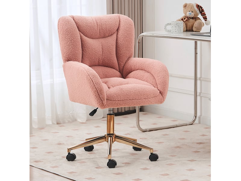  Chaise de bureau 64x62x97 cm réglable en tissu teddy rose  - Conforama B