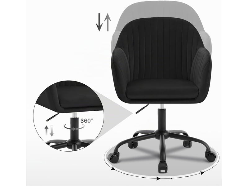 Chaise de bureau en velours,noir, fauteuil pivotant ergonomique, siège rembourré - Conforama E