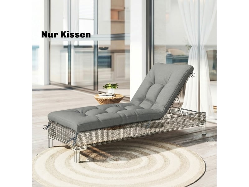  Coussin de chaise longue 198x65x13 cm amovible à liens de fixation gris clair  - Conforama C