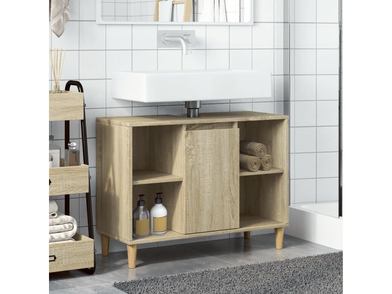  Meuble salle de bain rangement, commode chêne sonoma 80x33x60cm bois d'ingénierie shl5863  - Conforama C