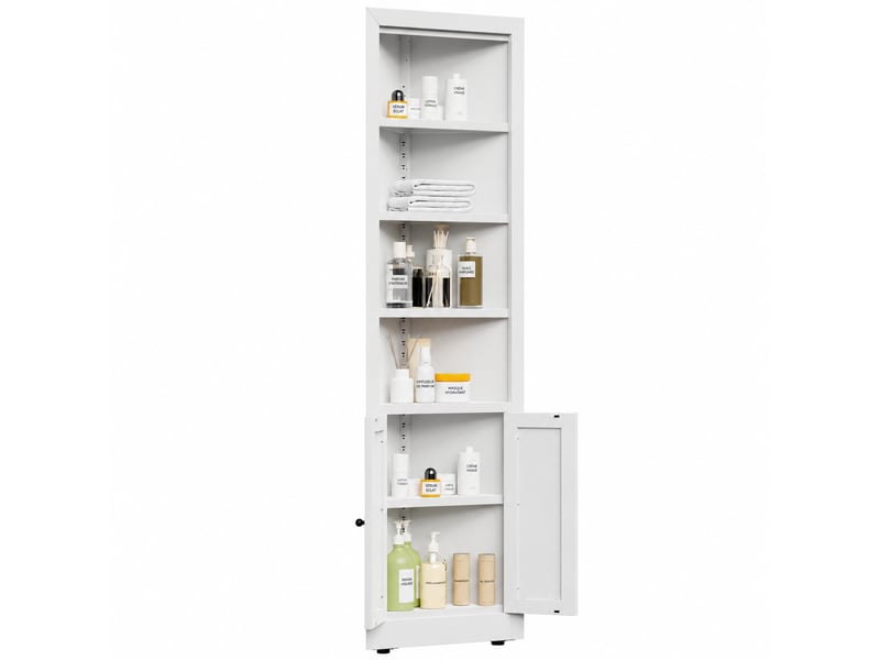 Armoire d’angle blanche en métal, 2 portes et 5 niveaux, 52 x 26,5 x 180 cm - Conforama A