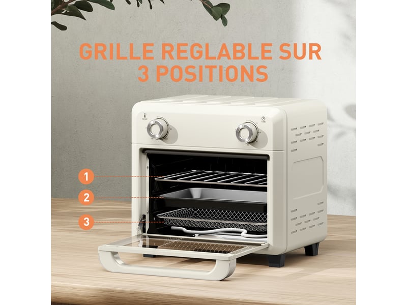 10l friteuse sans huile mini four à air chaud 1 000 w avec température réglable 80°c-230°c, 32x27,2x29,8cm, minuterie - Conforama E