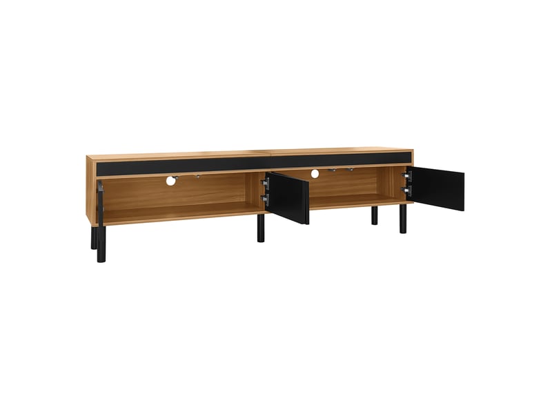  Meuble tv 170x38x47 cm - 4 portes - noir bois naturel - texture fine - design moderne  - Conforama E