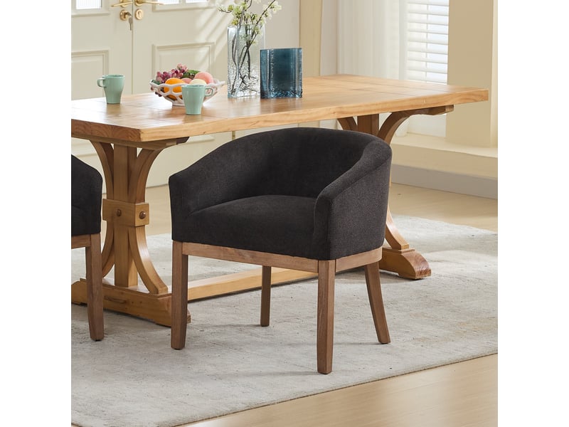 Lot de 2 chaises de salle à manger style mid-century, rembourrées, accoudoirs, lin, structure bois massif naturel, largeur 48 cm, gris anthracite - Conforama E