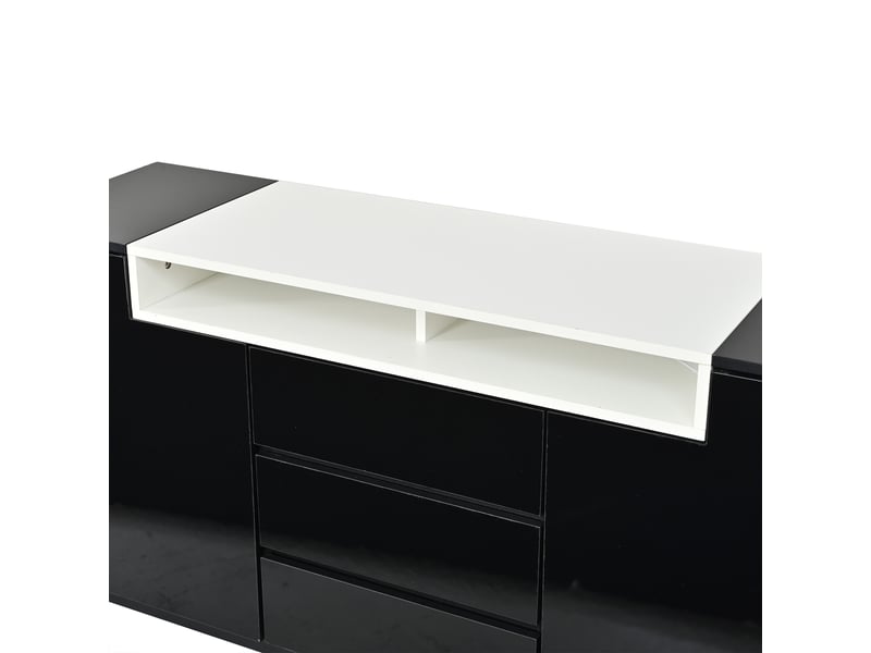 Buffet bas noir 140x40x68 cm, meuble rangement salon avec 2 portes, 3 tiroirs et séparateurs réglables, design moderne - Conforama R