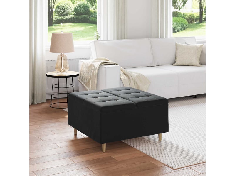  Ottoman, repose pied salon avec rangement noir 80x80x45 cm velours  - Conforama B