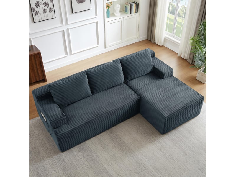 Canapé 4 places - 238x152x66cm - modulable sans montage avec méridienne droite et tissu velours côtelé - gris foncé  - Conforama D