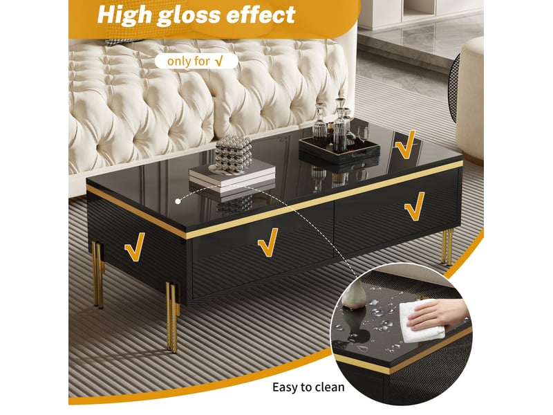  Ensemble meuble tv et table basse noir et doré – 170 cm et 100 cm – finition brillante  - Conforama E