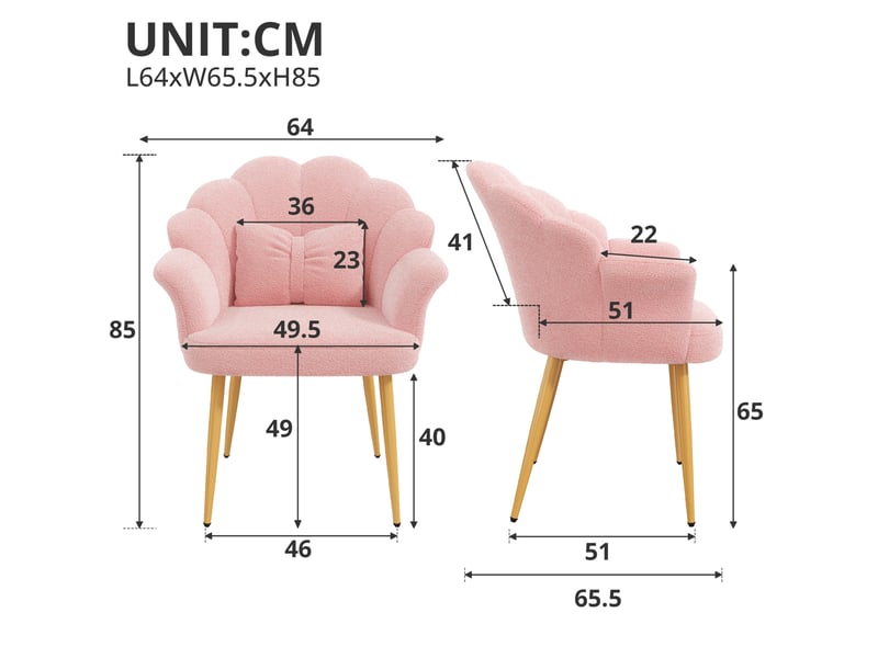  Chaise 64x65,5x85 cm à dossier pétale et pieds dorés coloris rose  - Conforama C