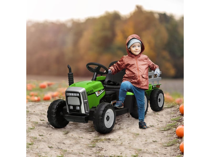  Voiture électrique pour enfants, tracteur pour enfants, avec télécommande parentale, vitesse maximale de 6 kmh ; vert et noir  - Conforama C