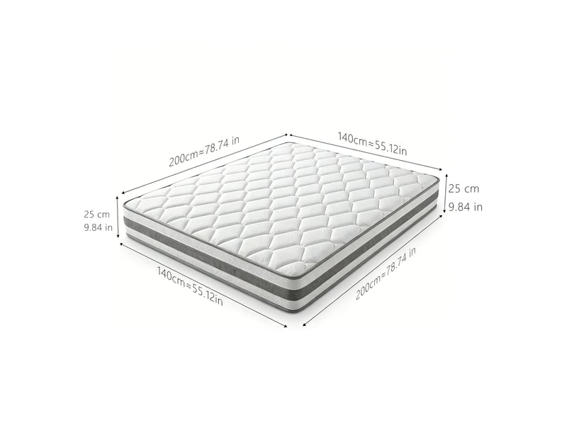  Matelas à ressorts ensachés 140x200 cm, h4 très ferme, 25 cm, mousse confort 7 zones, blanc pour lit double  - Conforama B