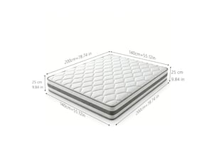 Matelas 140x200 cm <strong>DESVIAE</strong>  <strong></strong> Ressorts ensachés + mousse soutien Très ferme épaisseur 25 cm