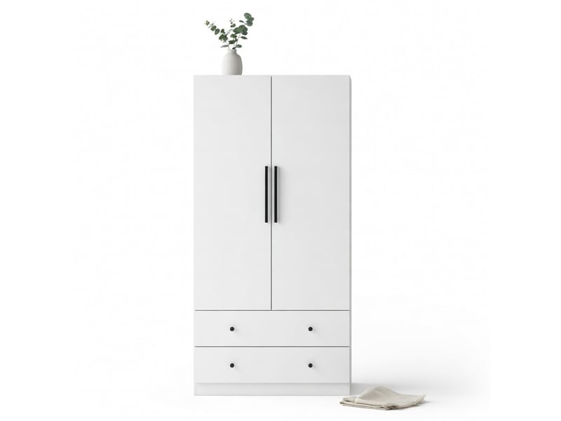 Armoire blanche avec 2 portes, espace de suspension avec barre à vêtements et 2 tiroirs en mdf - Conforama A