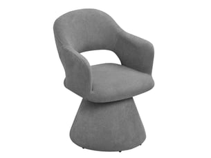 Chaise de salle à manger pivotante 360° grise en tissu, accoudoirs intégrés et dossier sculptural design