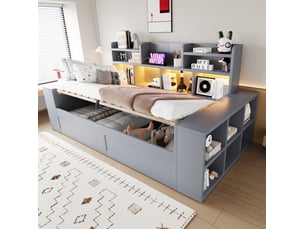 Lit banquette 90x200 cm <strong>MODFU</strong> <strong></strong> coloris gris