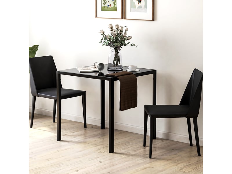  Table à manger pour 4 personnes, table de cuisine avec plateau en verre trempé et pieds en acier, 75 x 75 x 75 cm, noir  - Conforama C