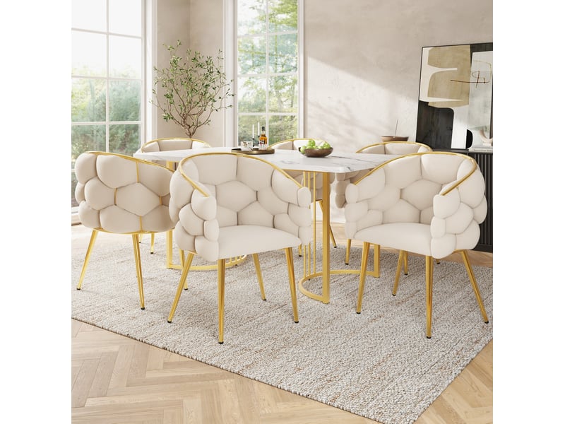  Lot de 6 chaises 44x41x74 cm velours et dossier doré beige  - Conforama B
