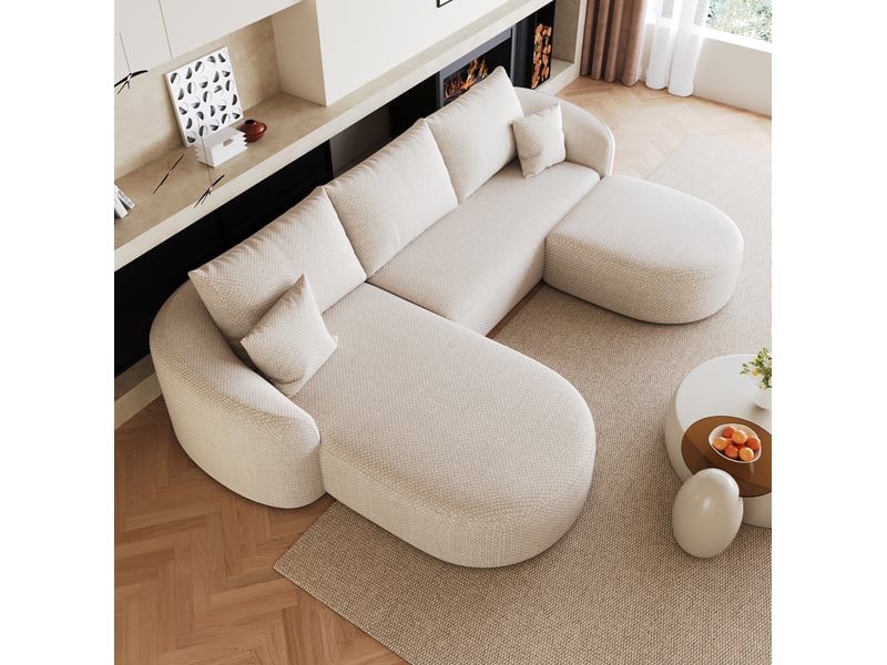  Canapé d'angle en u modenvie modulable 5 places 266 x 168 cm en chenille blanc  - Conforama E