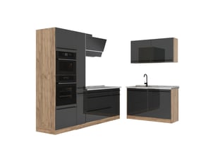 Vicco cuisine en angle, anthracite haute brillancechêne doré, 230 x 120 cm plan de travail marbre