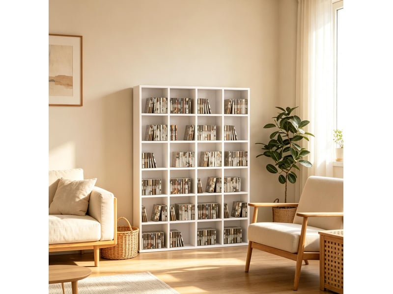 Meuble de rangement cddvd 89x20x130,5 cm réglable panneau de particules blanc - Conforama B