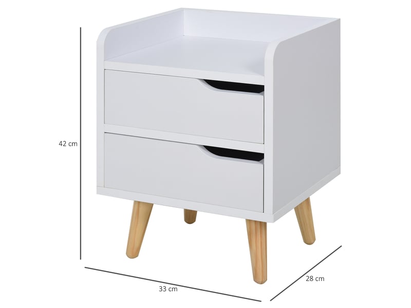 Table chevetappoint multifonction salonchambre, 2 tiroirs, pieds pin surélevés, moderne, 33x28x42 cm, blanche.  - Conforama E