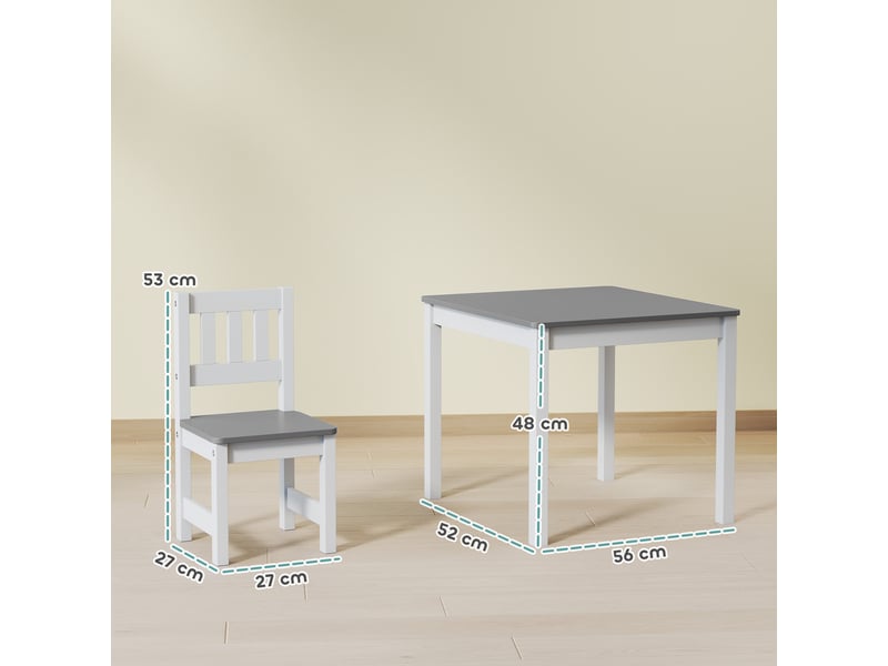  Table enfant avec 2 chaises, ensemble de salon enfant 3 pièces, mobilier enfant, 56 x 52 x 48 cm, gris  - Conforama D