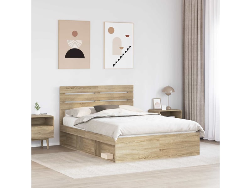  Lit double- lit adulte -  cadre de lit chêne sonoma 150 x 200 cm pin massif  - Conforama B