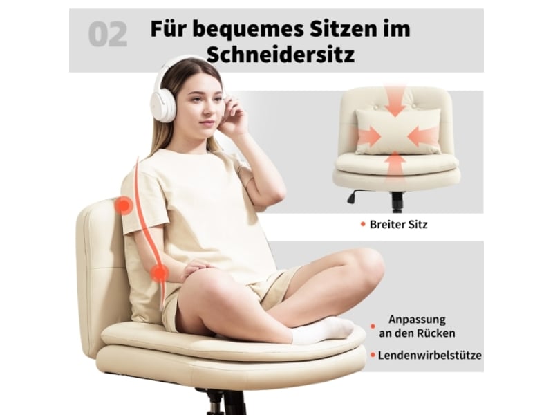  Chaise de bureau sans accoudoirs en similicuir beige, à roulettes, coussin, réglable en hauteur  - Conforama B