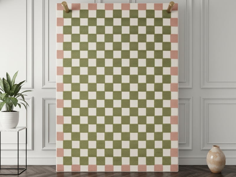 Bobochic tapis poils ras myrlie motif damier vert 200x290 MYRLIE - Conforama B