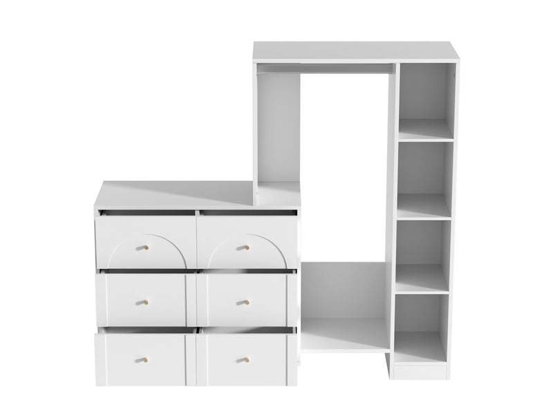  Armoire dressing ouverte avec tringle et 6 tiroirs blanc 139 x 35 x 133 cm  - Conforama A