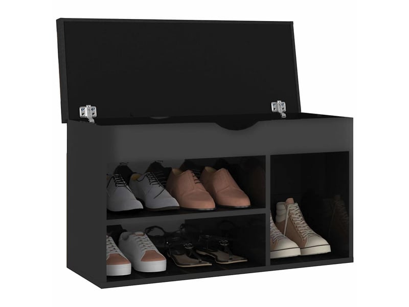  Banc à chaussures, meuble à chaussures et coussin noir brillant bois d'ingénierie  - Conforama C