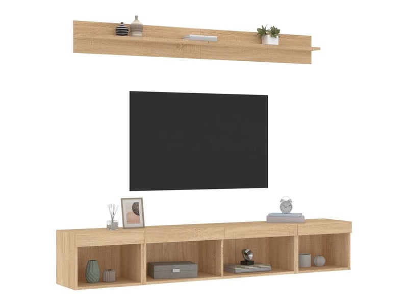  Unités murales tv avec led 5 pcs chêne sonoma bois d'ingénierie shl76858  - Conforama E